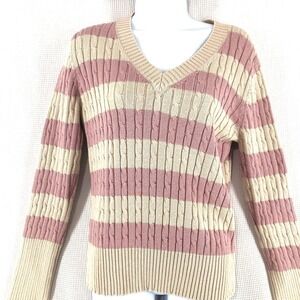 Liz and Co argyle sweater women's XL pink striped V-neck Vtg Y2K